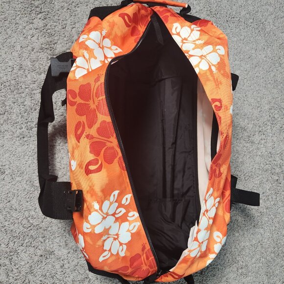 LL Bean XL Rolling Duffle Bag Orange Hibiscus Floral No Shoulder Strap - Picture 4 of 10